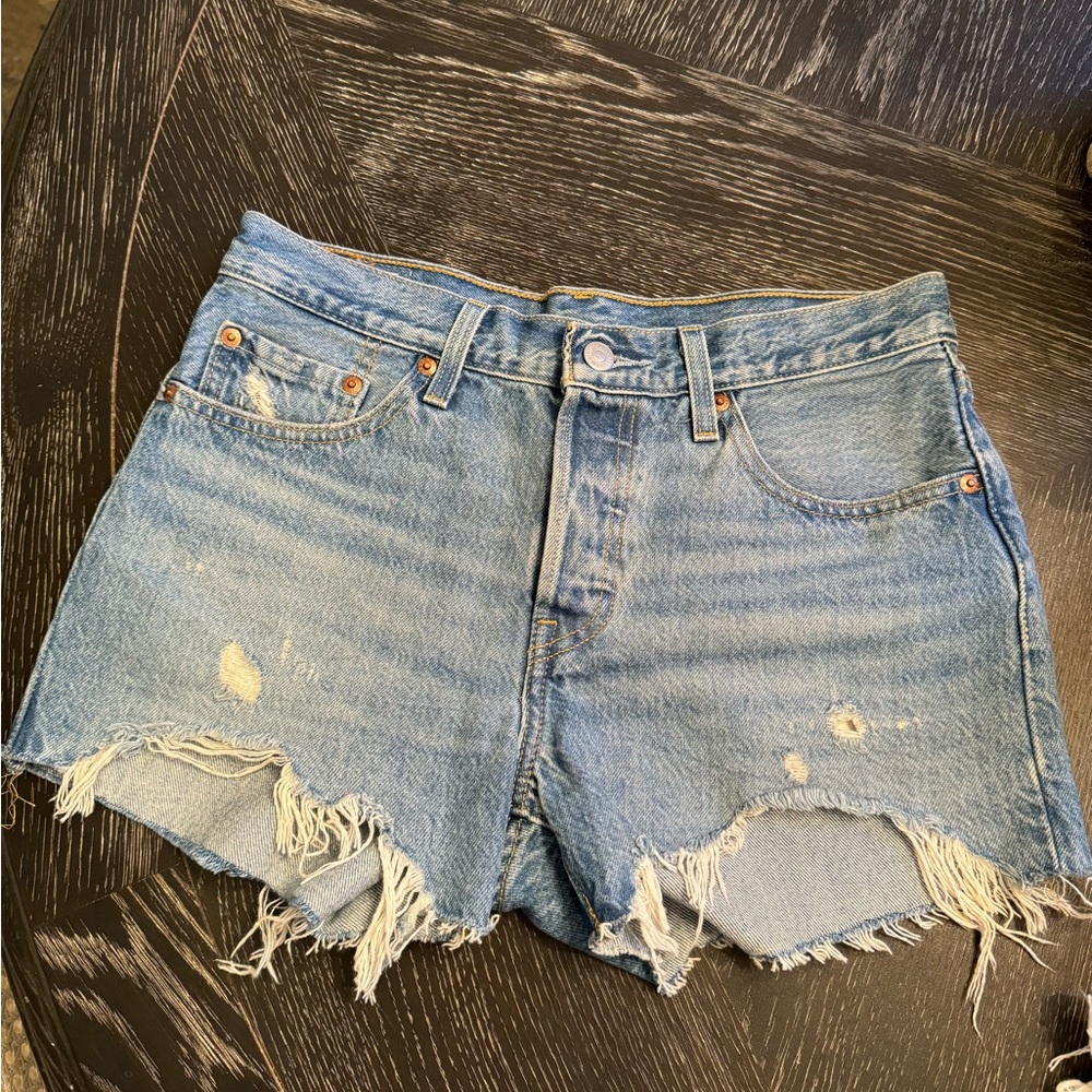 Levi’s 501 Premium shorts Anthropologie Ripped Cutoff Denim shorts button fly 27 - Picture 4 of 9
